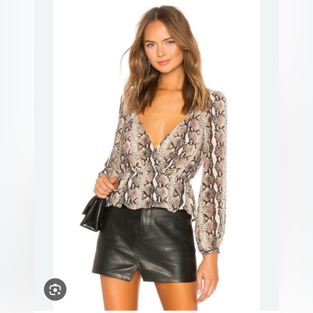 Revolve LPA Pinched Shoulder Python Blouse